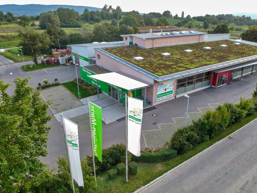 Reichenau-Gemüse eG - Verbundunternehmen - Reichenauer Garten Center Luftaufnahme Eingang