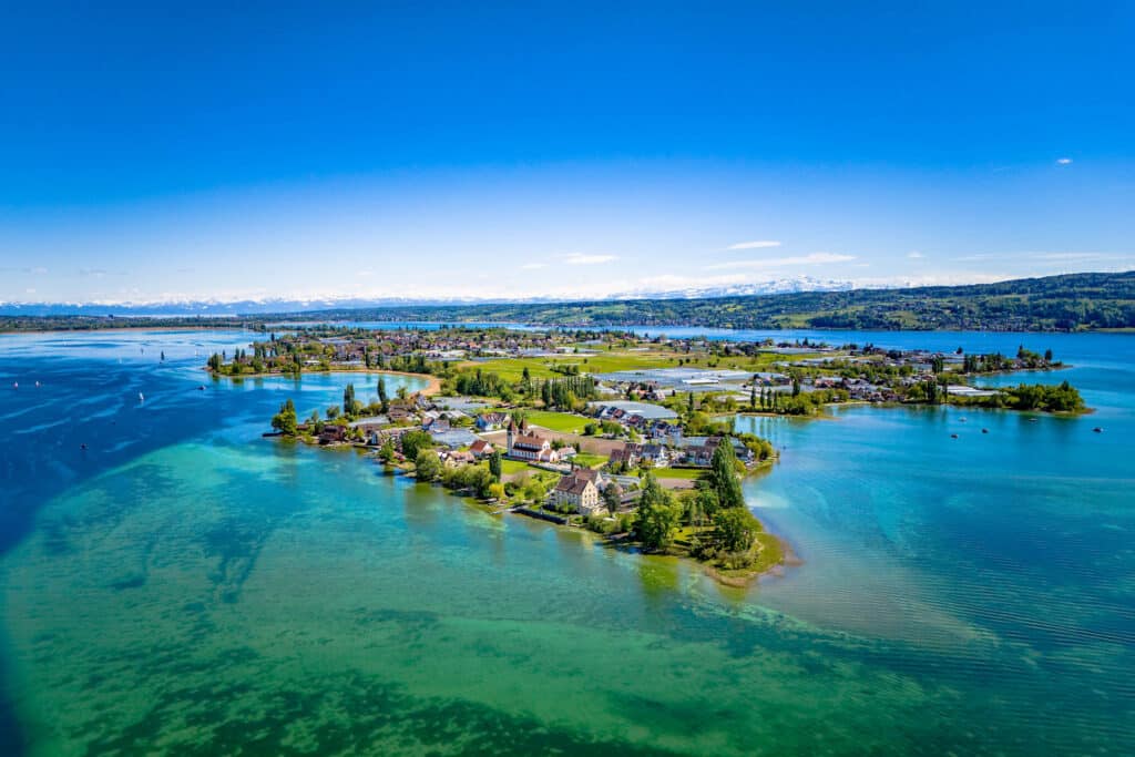 Reichenau-Gemüse eG - Luftaufnahmen Insel Reichenau, See, Alpen